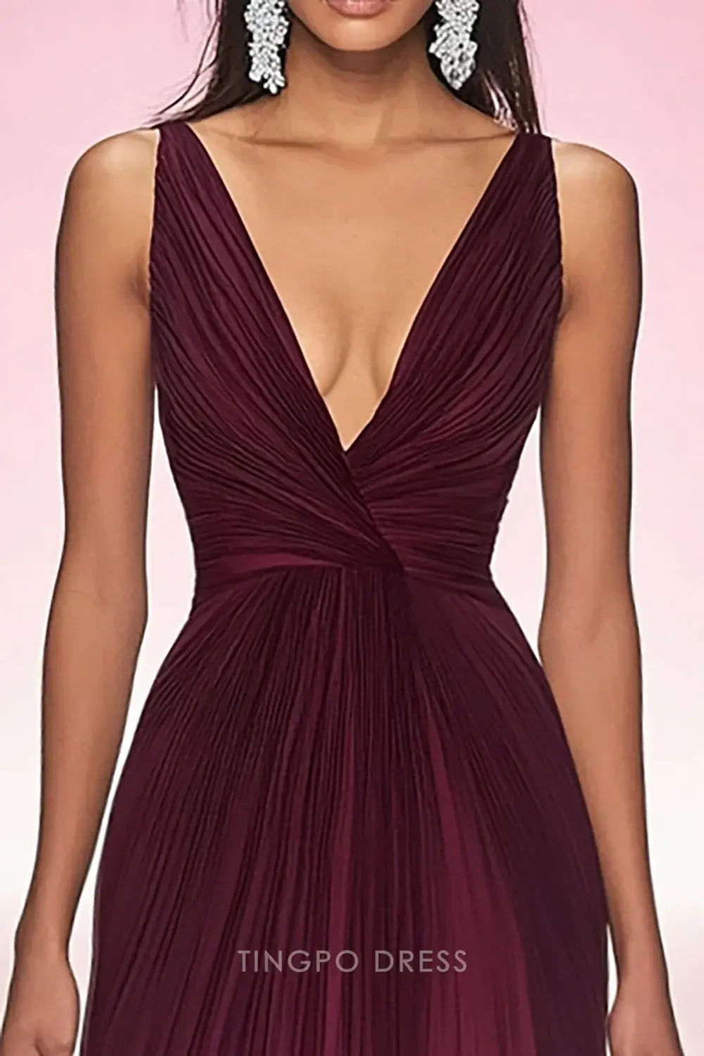 Elegant Plunging V-Neck Ombré Tulle A-Line Maxi Dress Floor-Length Prom Dress